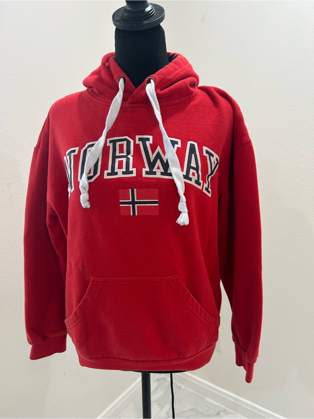 Waynor Red Norway Pullover Hoodie with Flag Graphic, Size Large